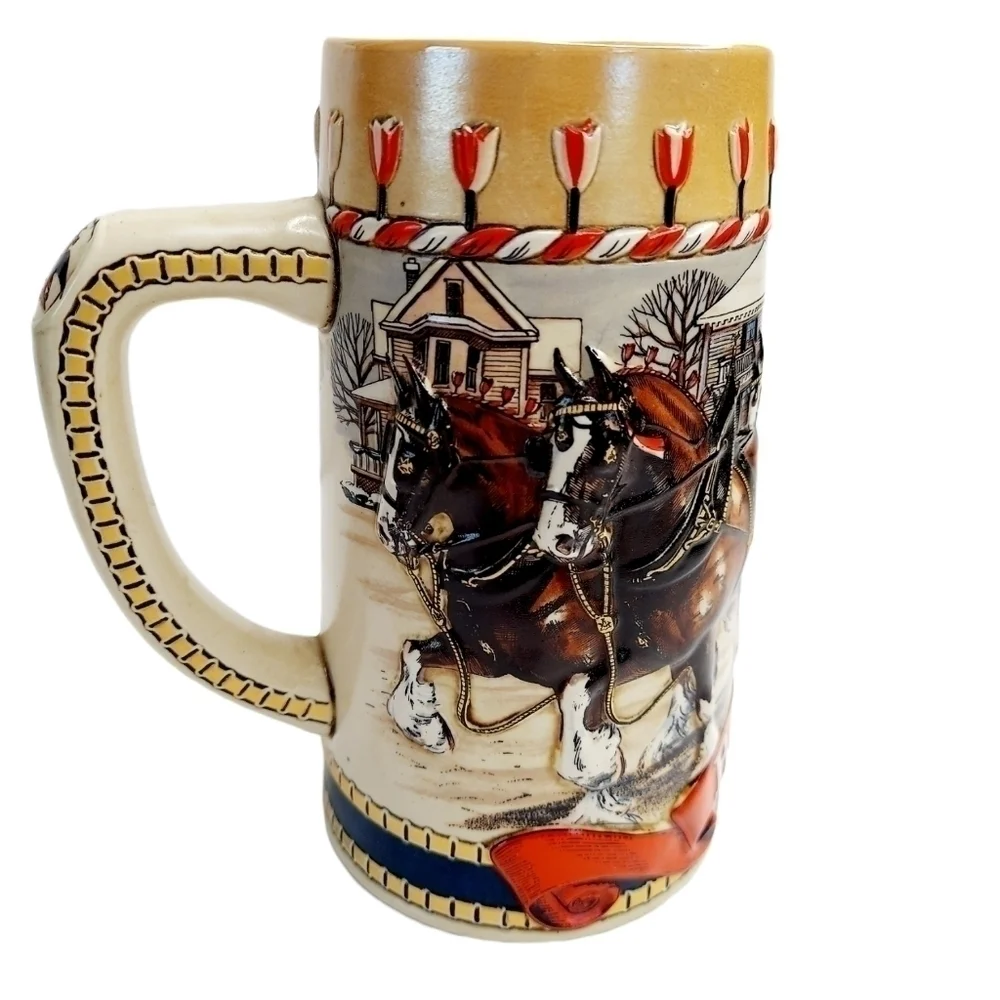 Budweiser Holiday Steins Collectible Holiday Stein Series (Year 1986) 2 Beer Mug